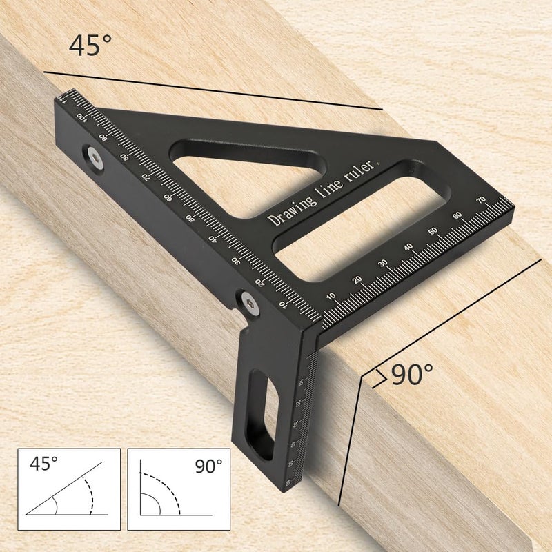 KETIPED Metric 3D Multi-Angle Measuring Ruler,45/90 Degree Aluminum Alloy Woodworking Square Protractor, Miter Triangle Ruler High Precision Layout Measuring Tool for Engineer Carpenter,002BK - Image 4